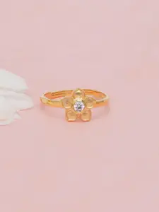 KUNUZ Gold-Plated White CZ-Studded Adjustable Finger Ring