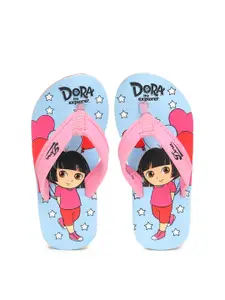 toothless Girls Blue & Pink Dora Printed Rubber Thong Flip-Flops