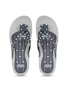 Adda Women Navy Blue & Grey Printed Thong Flip-Flops