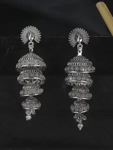 ANIKAS CREATION Silver-Plated Peacock Shaped Jhumkas Earrings