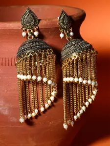 ANIKAS CREATION  Gold Plated Enamelled Dome Shaped Jhumkas Earrings