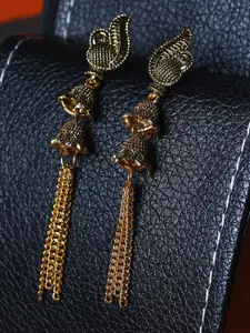 ANIKAS CREATION Gold-Toned Contemporary Drop Earrings