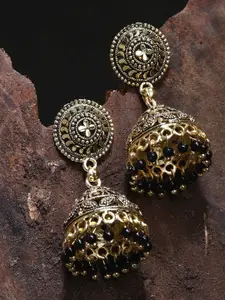 ANIKAS CREATION Gold-Plated Black Contemporary Jhumkas