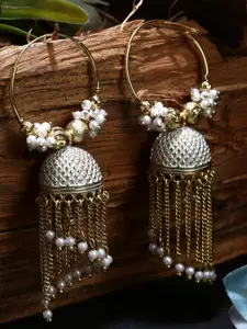 ANIKAS CREATION Gold-Plated & Silver-Toned Dome Shaped Jhumkas Earrings