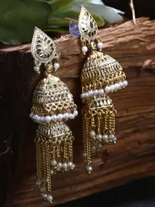ANIKAS CREATION Gold-Plated Off White Contemporary Jhumkas Earrings