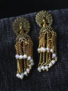 ANIKAS CREATION Gold-Plated Contemporary Drop Earrings