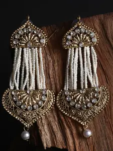 ANIKAS CREATION White & Gold-Toned & Plated Kundan-Studded Drop Earrings