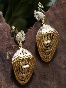 ANIKAS CREATION White Gold Plated Peacock Shaped Drop Earrings