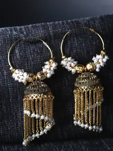 ANIKAS CREATION Gold-Plated Contemporary Hoop Jhumkas Earrings