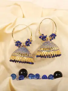 ANIKAS CREATION Blue & Gold-Plated Dome Shaped Jhumkas Earrings