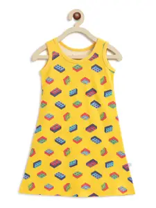SuperBottoms Girls Yellow Printed Sustainable A-Line Dress
