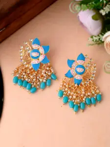 Silvermerc Designs Blue & Gold-Toned Studded Floral Drop Earrings