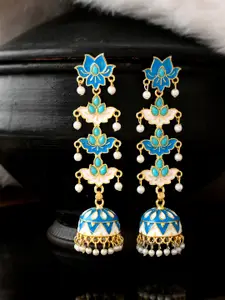 Silvermerc Designs Blue Gold-Plated Contemporary Jhumkas Earrings