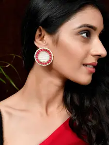 Silvermerc Designs Red & Pearl Beaded Circular Studs Earrings