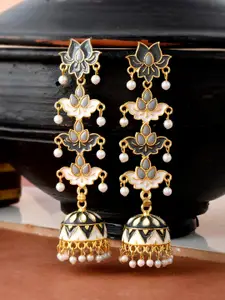 Silvermerc Designs Gold-Toned & Grey Dome Shaped Jhumkas Earrings