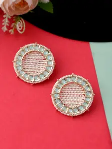 Silvermerc Designs Women Green & Gold-Toned Beaded Contemporary Studs Earrings