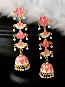 Silvermerc Designs Peach-Coloured Gold Plated Contemporary Jhumkas Earrings