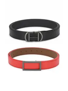 Calvadoss Boys Pack of 2 Black and Red PU Belt