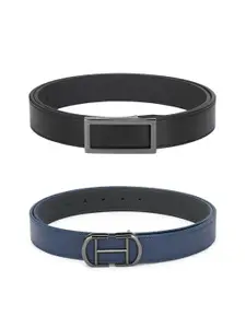 Calvadoss Boys Black & Blue Set Of 2 Solid PU Belts