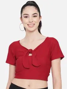 Orchid Hues Women Red Tie-Up Neck Crop Top