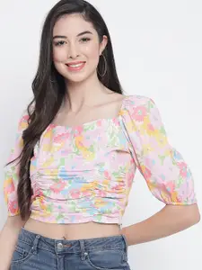 Orchid Hues White & Pink Floral Print Cotton Crop Top