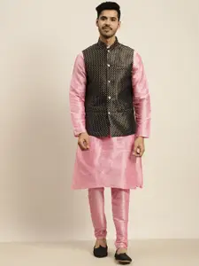 SOJANYA Men Pink Kurta with Pyjamas & Nehru Jacket