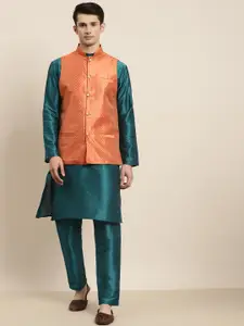 SOJANYA Men Teal Kurta with Pyjamas & Nehru Jacket