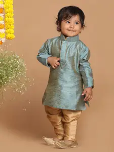 VASTRAMAY Infant Boys Blue & Rose Gold Silk Blend Kurta & Pyjamas