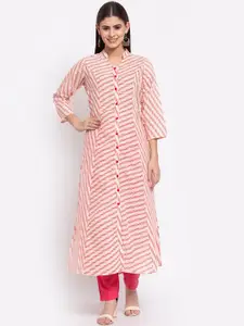 SVARCHI Women Pink & White Striped Kurta