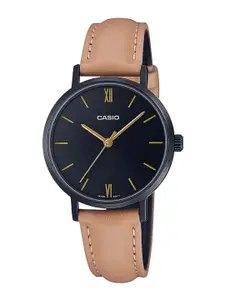 CASIO Women Black Dial & Beige Leather Straps Analogue Watch A2000
