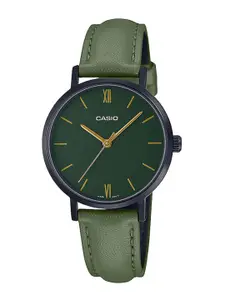 CASIO Women Green Dial & Green Leather Straps Analogue Watch A2002
