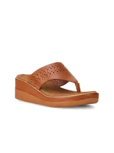 Bata comfit Brown PU Comfort Sandals with Laser Cuts