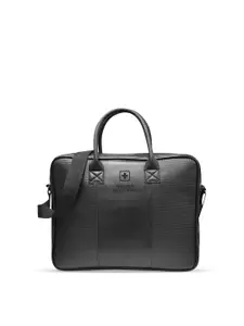 SWISS MILITARY Unisex Black Textured 14 inch Leather Laptop Bag