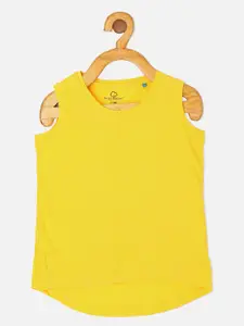Sweet Dreams Girls Yellow Solid Pure Cotton T-shirt