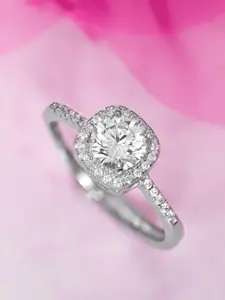 Zavya Women Silver-Toned Rhodium Plated 925 Sterling Silver CZ Adujstable Finger Ring