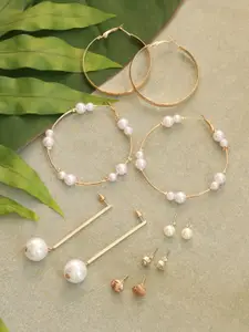 Ayesha Women Set of 6 Gold-Toned Pearl Stud, Drop & Hoop Earrings