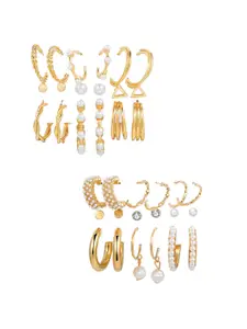 Vembley Women Set Of 12 Gold-Toned & White Contemporary Studs Earrings