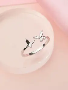 Zavya Women Rhodium-Plated Silver-Toned Butterfly 925 Sterling Silver Finger Ring