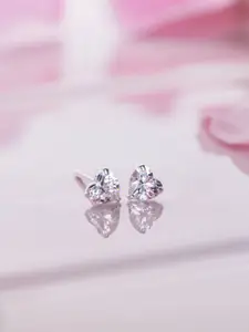 Zavya Rhodium-Plated Silver-Toned 925 Sterling Silver Heart-Shaped Studs