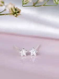 Zavya Rhodium-Plated Silver-Toned 925 Sterling Silver Star Shaped Studs
