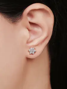 Zavya Rhodium-Plated Star Enchanting Nakshatra Floral 925 Sterling Silver Studs