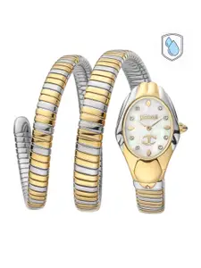 Just Cavalli Women White Brass Dial & Stainless Steel Wrap Around Straps Analogue Watch