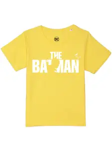 DC by Wear Your Mind Boys Yellow Batman Typography Printed Pure Cotton T-shirt
