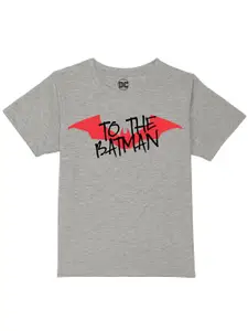 DC by Wear Your Mind Boys Grey Typography Batman Printed Cotton T-shirt