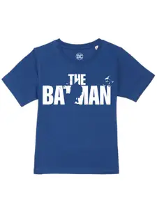 DC by Wear Your Mind Boys Blue & White Typography Batman Printed Pure Cotton T-shirt