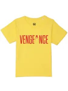 DC by Wear Your Mind Boys Yellow & Red Typography Printed Cotton T-shirt