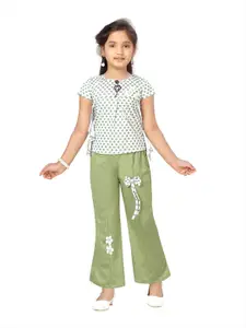 Aarika Girls Green & White Printed Top with Trousers