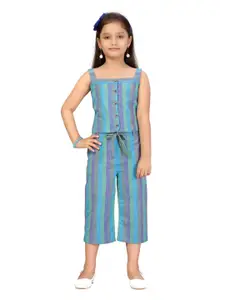 Aarika Girls Blue Striped Pure Cotton Top with Trousers
