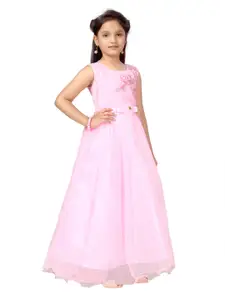 Aarika Pink Net Net Fit & Flare Maxi Dress