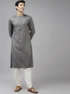 See Designs Men Grey Thread Work Kurta with Trousers